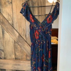 Floral false wrap around dress
